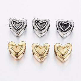 304 acier inoxydable perles européennes, Perles avec un grand trou   , cœur