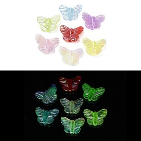 Luminous UV Plating Rainbow Iridescent Acrylic Beads, Glow in the Dark Beads, Butterfly