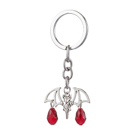 Bat Alloy & Glass Keychain, with 304 Stainless Steel Rings