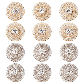 12шт. 2 цвета 1-отверстие литая кнопка, со стразами, плоско-круглые