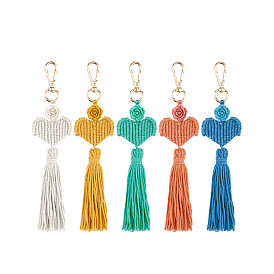 Love Heart Flowers Cotton Thread Tassel Pendant Decoration, with Alloy Clasp, for DIY Garments Bag Decorative Accessories