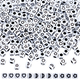 600 непрозрачные акриловые бусины, куб с луной/звездой/сердцем