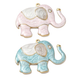 304 Stainless Steel with Enamel & Crystal Rhinestone Big Pendants, Elephant Charms, Ion Plating(IP), Real 18K Gold Plated