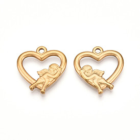 304 подвески из нержавеющей стали, ионное покрытие (ip), сердце с ангельскими подвесками