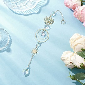 Стеклянные каплевидные подвесные ловцы солнца, подвески из латуни в виде лотоса и солнца для декора на открытом воздухе и в саду, золотые