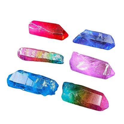Natural raw stone crystal column irregular electroplated crystal colorful hexagonal prism ornaments diy accessories