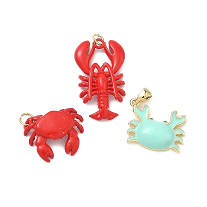 Латунь эмаль подвески, амулеты в виде крабов/омаров, без кадмия и без свинца, долговечный, стойки покрытие, реальный 18 k позолоченный