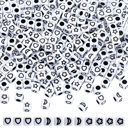 600 непрозрачные акриловые бусины, куб с луной/звездой/сердцем