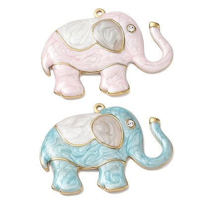 304 Stainless Steel with Enamel & Crystal Rhinestone Big Pendants, Elephant Charms, Ion Plating(IP), Real 18K Gold Plated