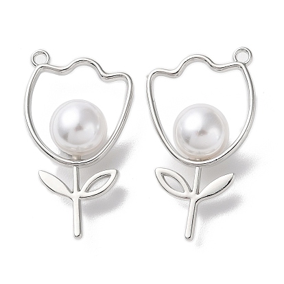 Pendentifs en alliage écologique, avec perle en plastique imitation perle abs, fleur