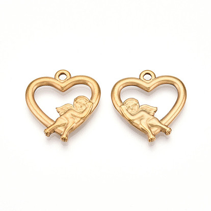 304 подвески из нержавеющей стали, ионное покрытие (ip), сердце с ангельскими подвесками