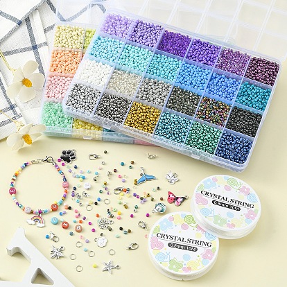 DIY Letter Bracelet Necklace Making Kit, Including Round Seed & Acrylic Beads, Rainbow & Cloud & Snowflake & Butterfly Alloy Pendants