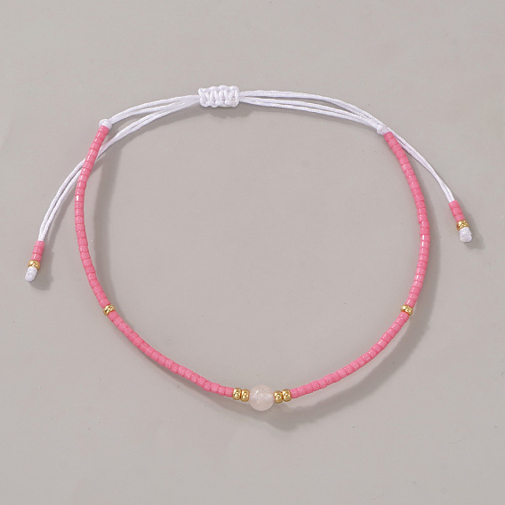 Женские браслеты из бисера и стеклянных бусин в богемном стиле, плетеные вручную, колонка, с природных драгоценных камней