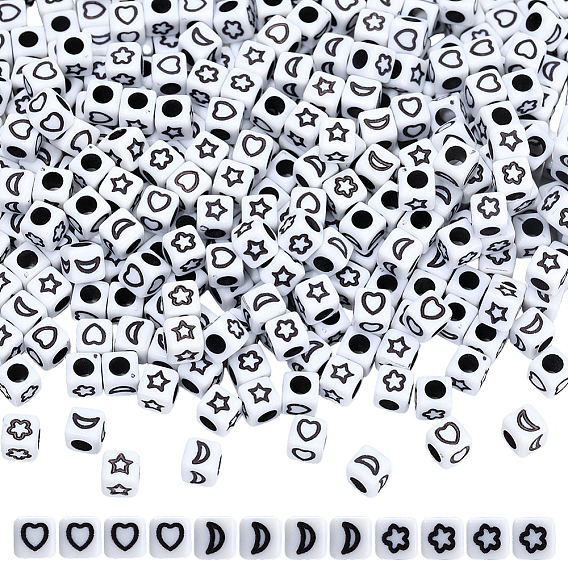 600 непрозрачные акриловые бусины, куб с луной/звездой/сердцем