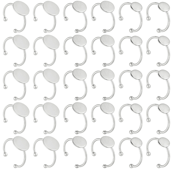 30 шт. 3 стили регулируются 304 компоненты колец из нержавеющей стали, латунная фурнитура платформы для кольца, плоско-круглые