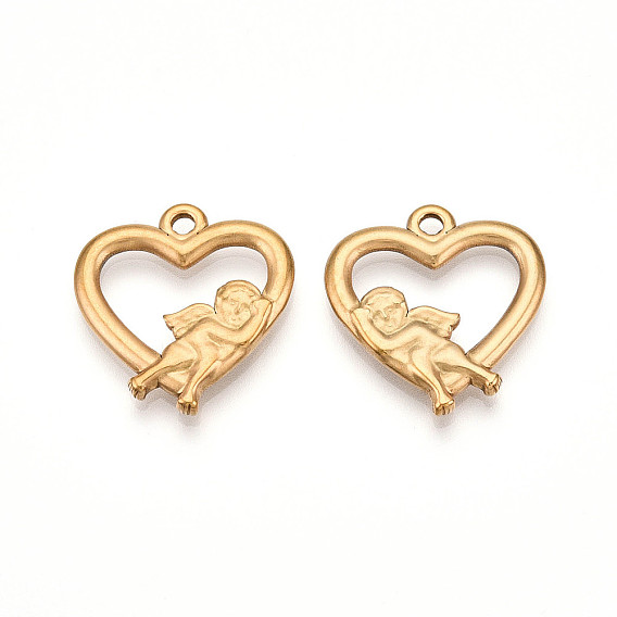 304 подвески из нержавеющей стали, ионное покрытие (ip), сердце с ангельскими подвесками