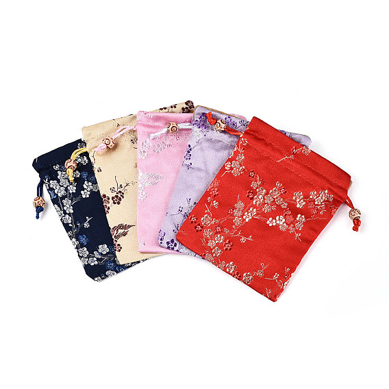 Атласные сумки с китайской вышивкой на завязках, прямоугольные, подарочная упаковка ювелирных изделий мешок для сережек упаковка браслета, узоры цветущей сливы