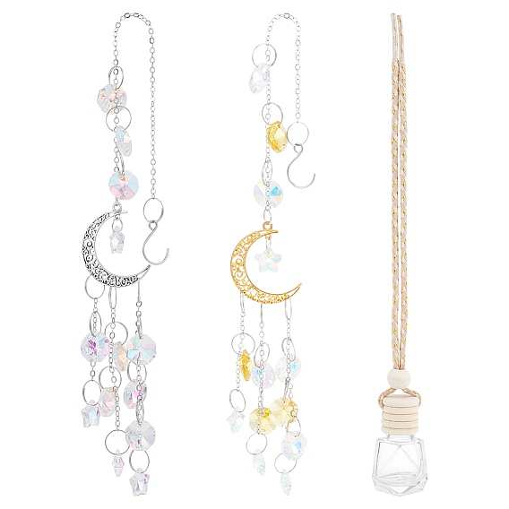 2шт. 2 стили подвесных подвесных светильников из лунного стекла и сплава, для украшения сада, патио и балкона, с 1подвесками из стекла, пустая бутылка духов