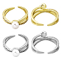 4 шт. 2 цвета латуни микропаве кубический цирконий регулируемые манжеты открытые кольца, с имитацией жемчуга