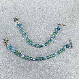 2Pcs Glass Beaded Pendant Decorations, with Alloy Enamel Starfish Pendants and 304 Stainless Steel Toggle Clasps