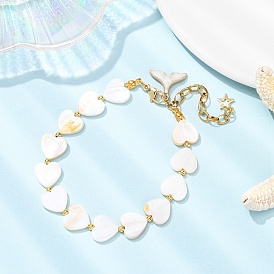 Браслеты из ракушечного жемчуга для женщин, сердце, с сплава эмали прелести