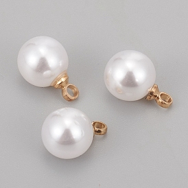 ABS Plastic Imitation Pearl Pendants, with Golden Tone Brass Peg Bails,  Round