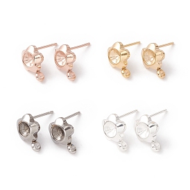 304 Stainless Steel Stud Earring Findings, with 316 Surgical Stainless Steel Pins and Vertical Loops, Earring Settings For Pointed Back Rhinestone, Flower