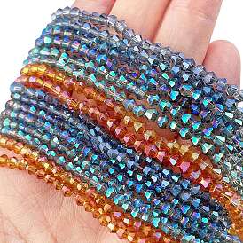 Transparent Electroplate Glass Beads Strands, Full Rainbow Plated, Faceted, Bicone