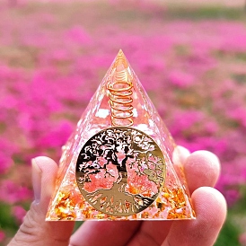 Orgonite Pyramid Resin Energy Generators, Reiki Natural Gemstone Chips with Tree of Life for Home Office Desk Decoration