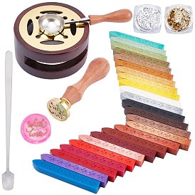 CRASPIRE DIY Wax Seal Wax Sealing Stamps Tools Set, Including Stainless Steel Spoons, Sealing Wax Sticks, Foil Flakes, Wax Seal Stamp Sets, Brass Wax Seal Stamp and Wood Handle Sets