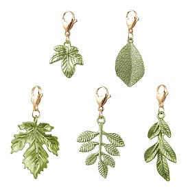 Painting Alloy Leaf Pendant Decorations, Lobster Claw Clasps Ornaments for Bag Key Chain