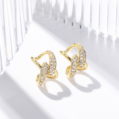 Серьги-манжеты из латуни с микропаве из прозрачного кубического циркония, без свинца и без кадмия