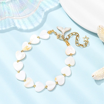 Браслеты из ракушечного жемчуга для женщин, сердце, с сплава эмали прелести