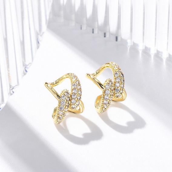 Серьги-манжеты из латуни с микропаве из прозрачного кубического циркония, без свинца и без кадмия