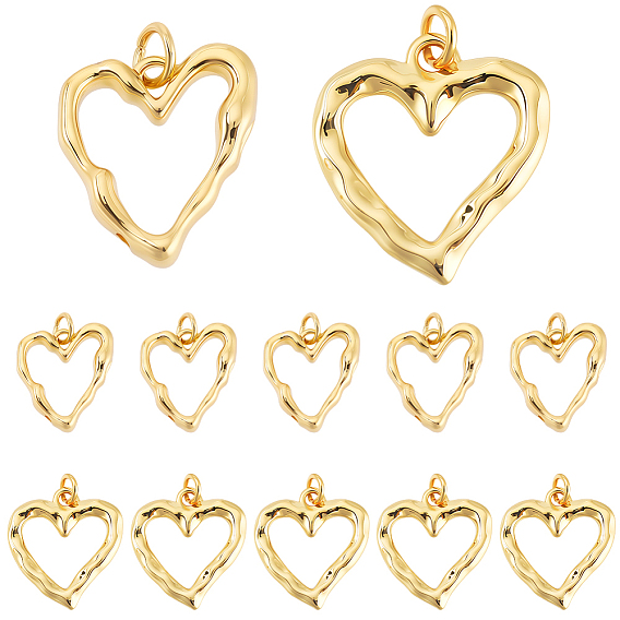 12шт 2 стили латунные подвески с покрытием стойки, без свинца и без кадмия, долговечный, сердце прелести, с целью перехода в кольце