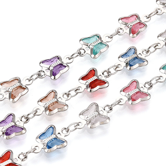 Латунные цепочки-бабочки ручной работы, со стеклом, пайки, с катушкой