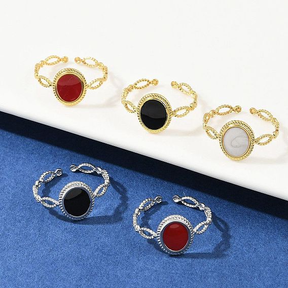 Овальные 304 эмалированные манжеты из нержавеющей стали для женщин, ионное покрытие (ip), настоящее 18k позолоченное/цвет нержавеющей стали