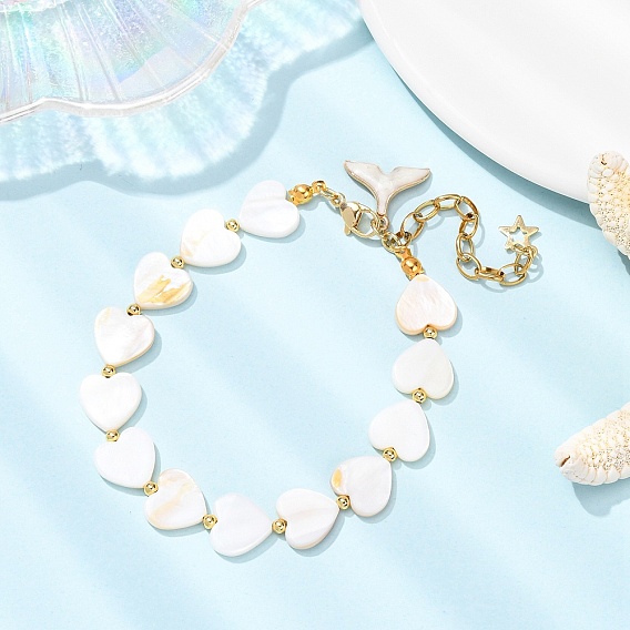 Браслеты из ракушечного жемчуга для женщин, сердце, с сплава эмали прелести