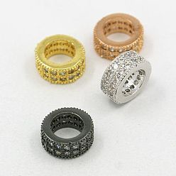 Brass Cubic Zirconia European Beads, Column, 8x4mm, Hole: 5mm