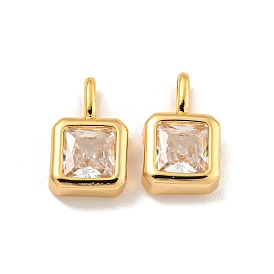 Brass with  Clear Cubic Zirconia Pendants, Cuboid