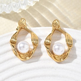 304 Pendientes de perlas de acero inoxidable y plástico ABS, lágrima, Recubrimiento al vacío PVD