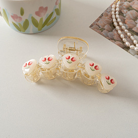 Заколка для волос в виде белого тюльпана с кошачьим глазом и изображением акулы, большой размер для девочек