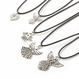Collar colgante de hada de aleación con cordón de imitación de cuero para mujer, forma mixta