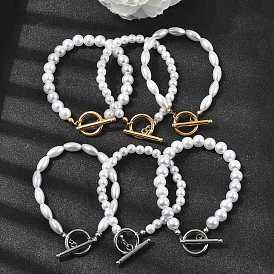 Браслеты из пластиковых жемчужин для женщин, с 304 застежками из нержавеющей стали, белые, разнообразные