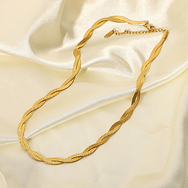 Exquisite 18K Gold-Plated Stainless Steel Double-Layered Crossed Flat Snake Chain Necklace for Women