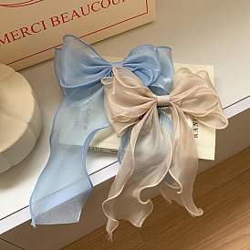 Blue Butterfly Bow Hair Clip with Sheer Ribbon for Girls' Princess Hairstyles