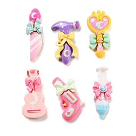 Opaque Resin Decoden Cabochons, Guitar/Hammer/Toy Gun with Bowknot, Mixed Shapes