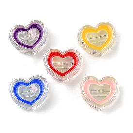 UV Plating Acrylic Beads, Iridescent, with Enamel, Heart