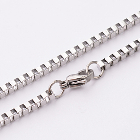 304 Stainless Steel Box Chains Necklaces, with Lobster Claw Clasps