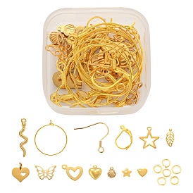 Kits de fabrication de bijoux de boucle d'oreille de bricolage, Pendentifs en acier inoxydable : feuilles, papillons et cœurs géométriques, anneaux de saut et conclusions de boucles d'oreilles en laiton